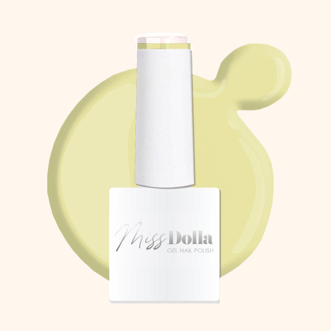 Old packaging of Miss Dolla "Butter Me Up" gel nail polish and tone sample