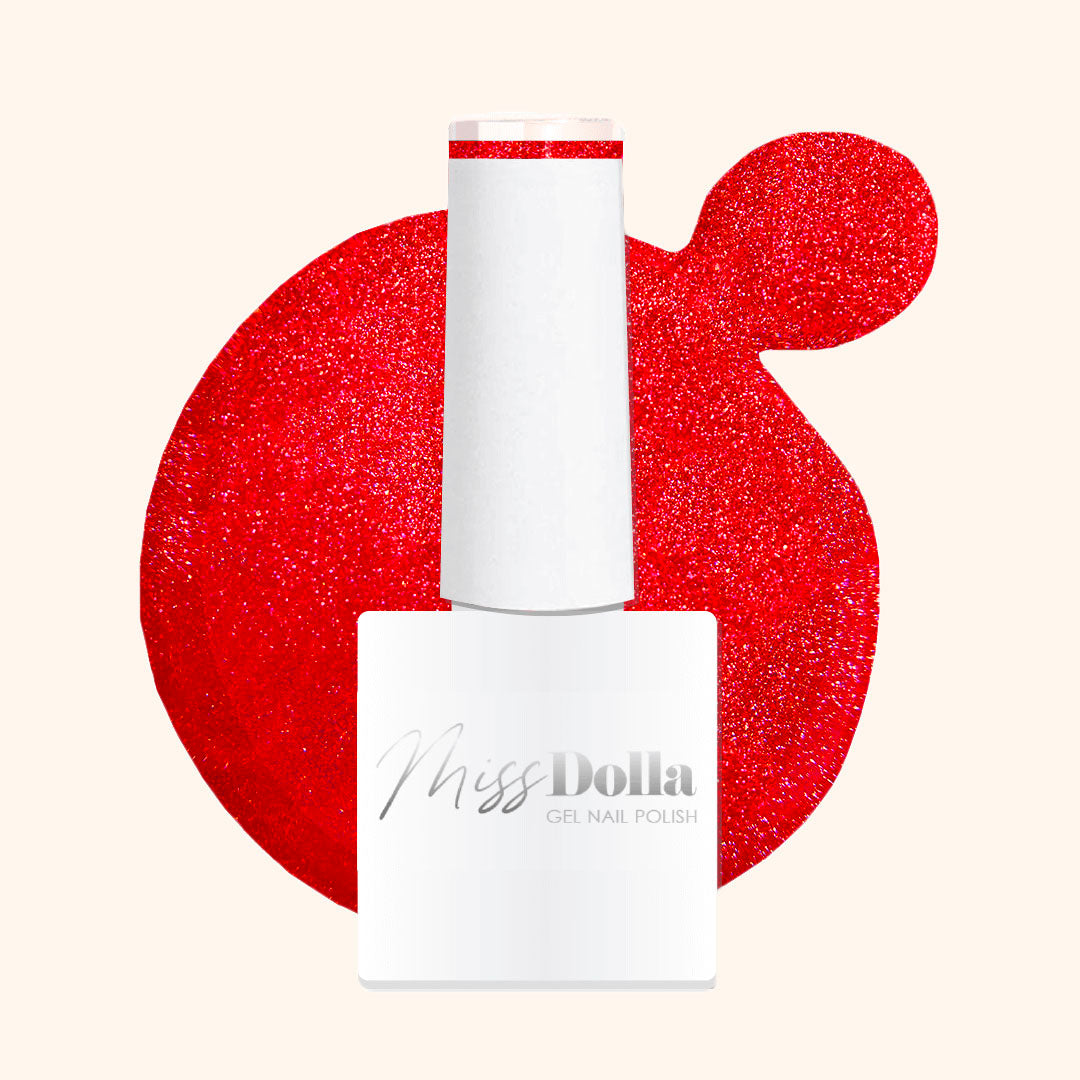 Old bottle of Miss Dolla "Exclusive" gel nail polish with swatch of the colour tone