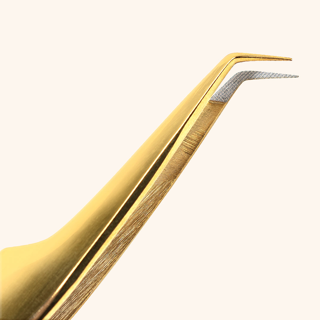 Fiber Tip Long Slim Mega Volume Tweezers - Gold