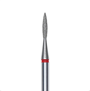 Staleks Diamond nail drill bit, pointed &quot;flame&quot;, red, head diameter 1.6mm/ working part 8mm FA11R016/8