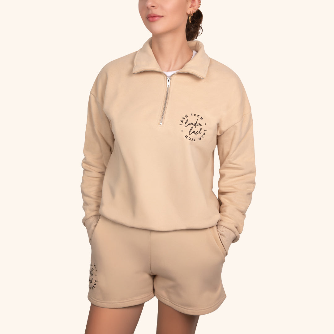 Beautiful London Lash Funnel Neck Zip Sweatshirt for Lash Technicians, Best Lash Tech Uniform