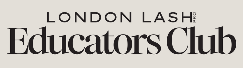 writing of London Lash Educators Club on simple beige background