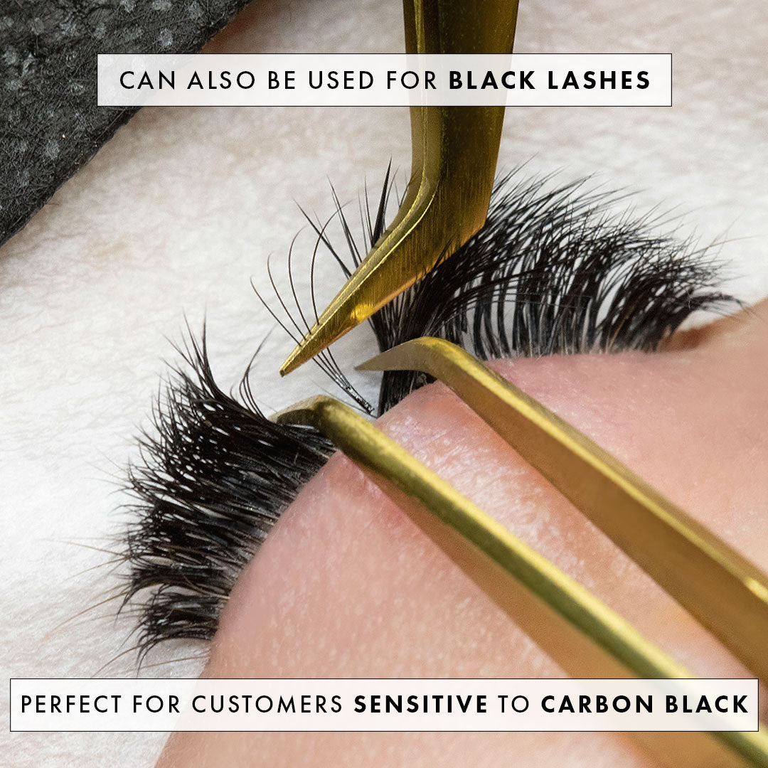 a volume fan being applied to a natural lash using crystal bond lash extension glue