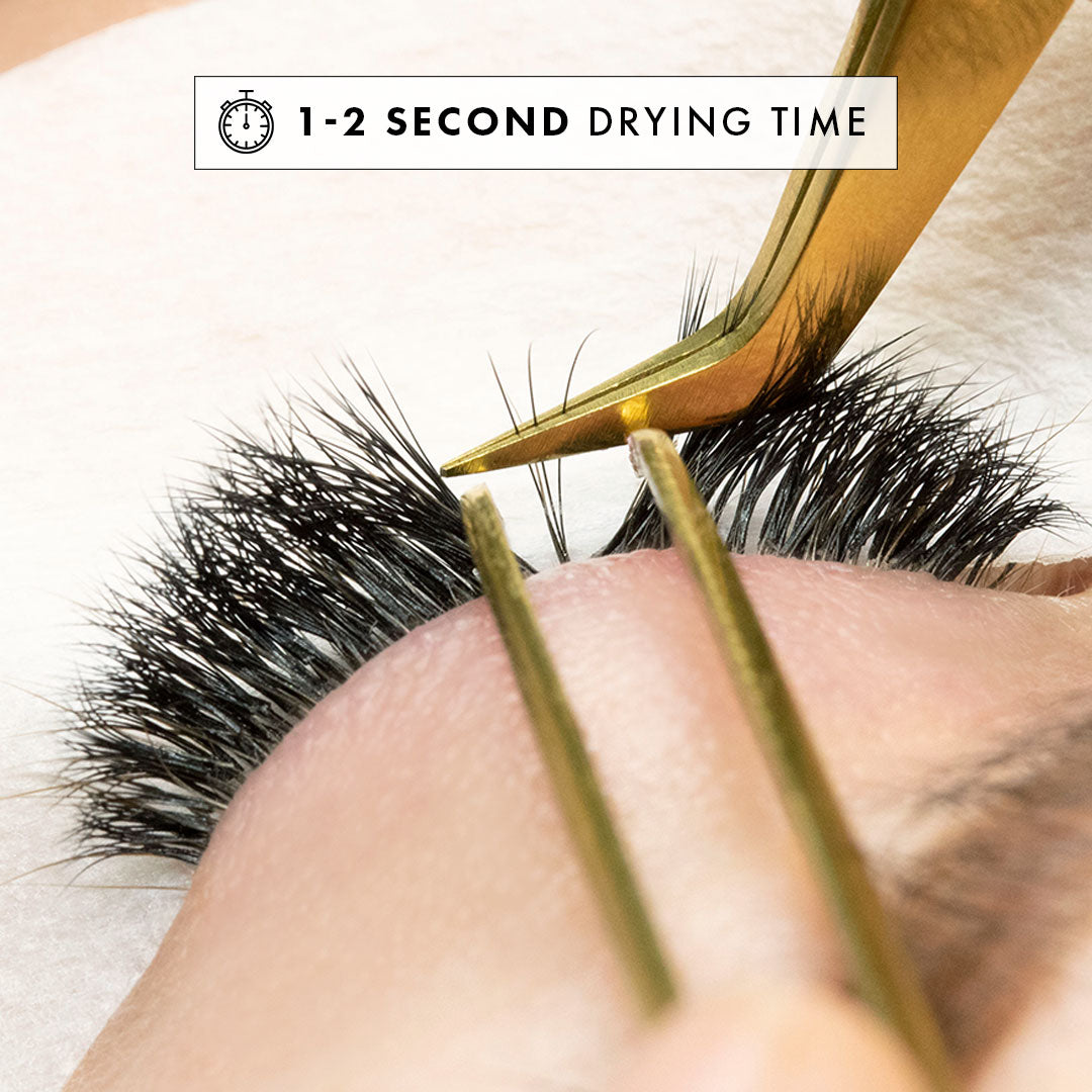 a volume fan being applied to a natural lash using crystal bond lash extension glue