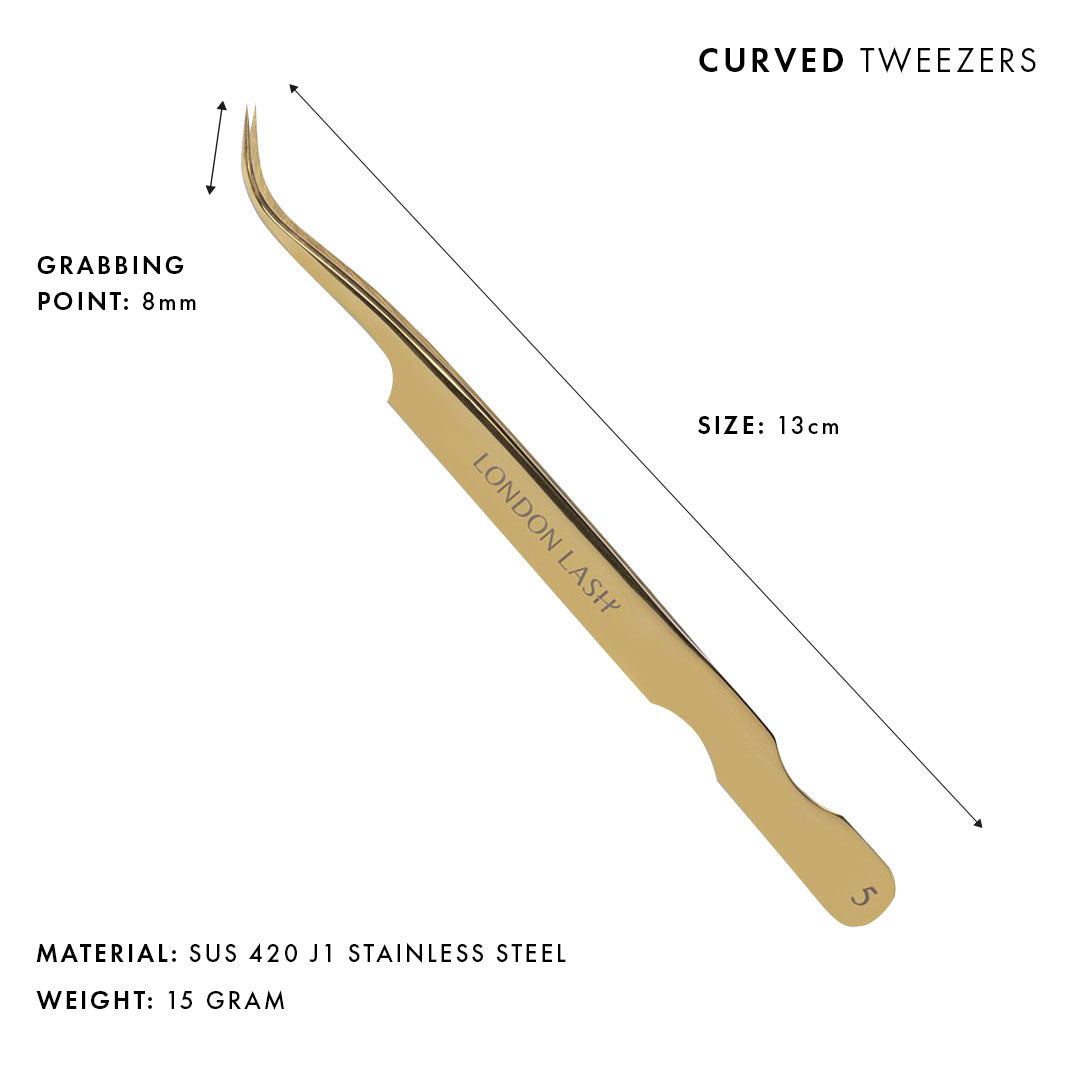 Gold Curved Isolation Eyelash Extensions Tweezers 