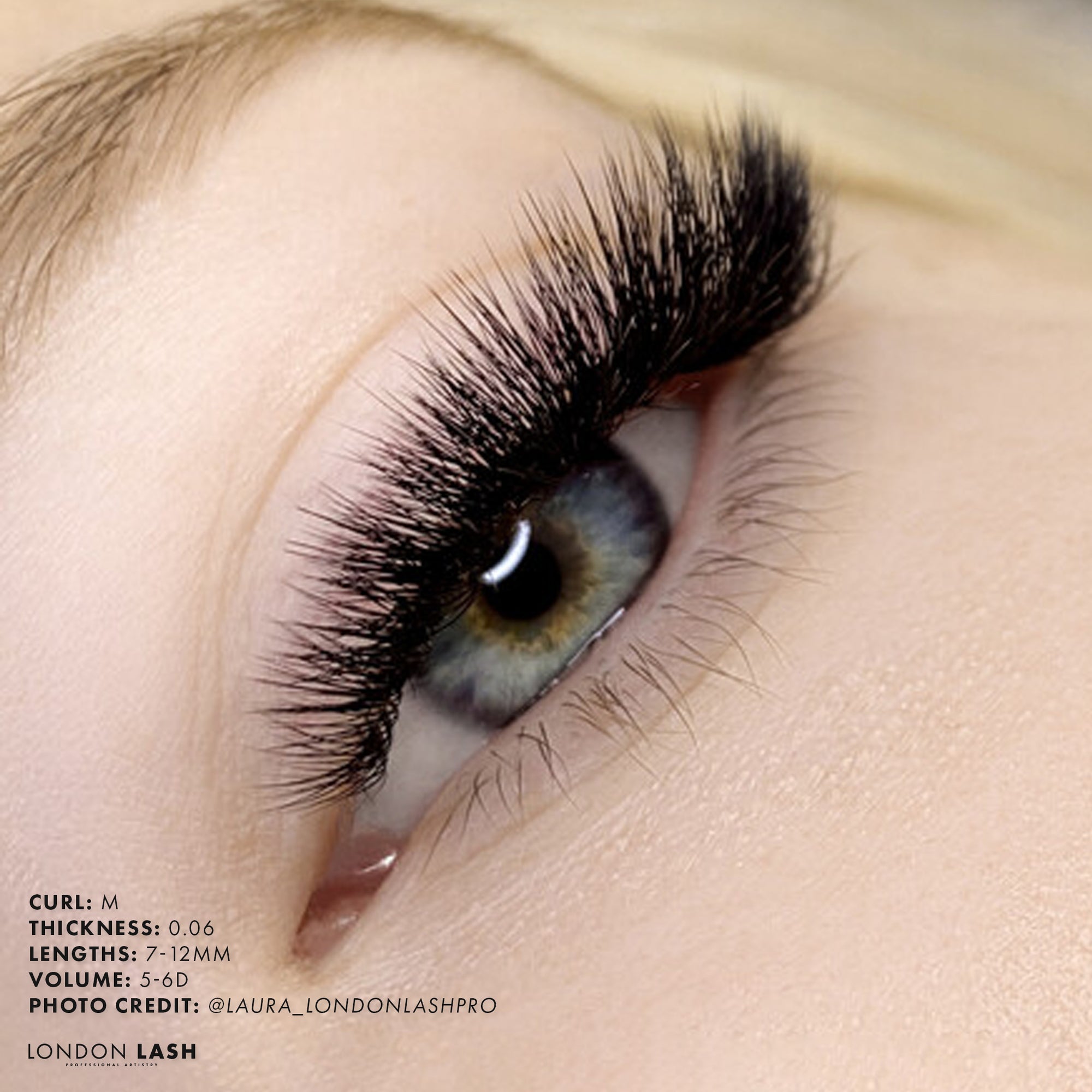 a set of volume lashes on a model using M curl lashes, best eyelash extensions for volume lashes, best lashes for volume, best volume lash extensions, best Russian volume lashes