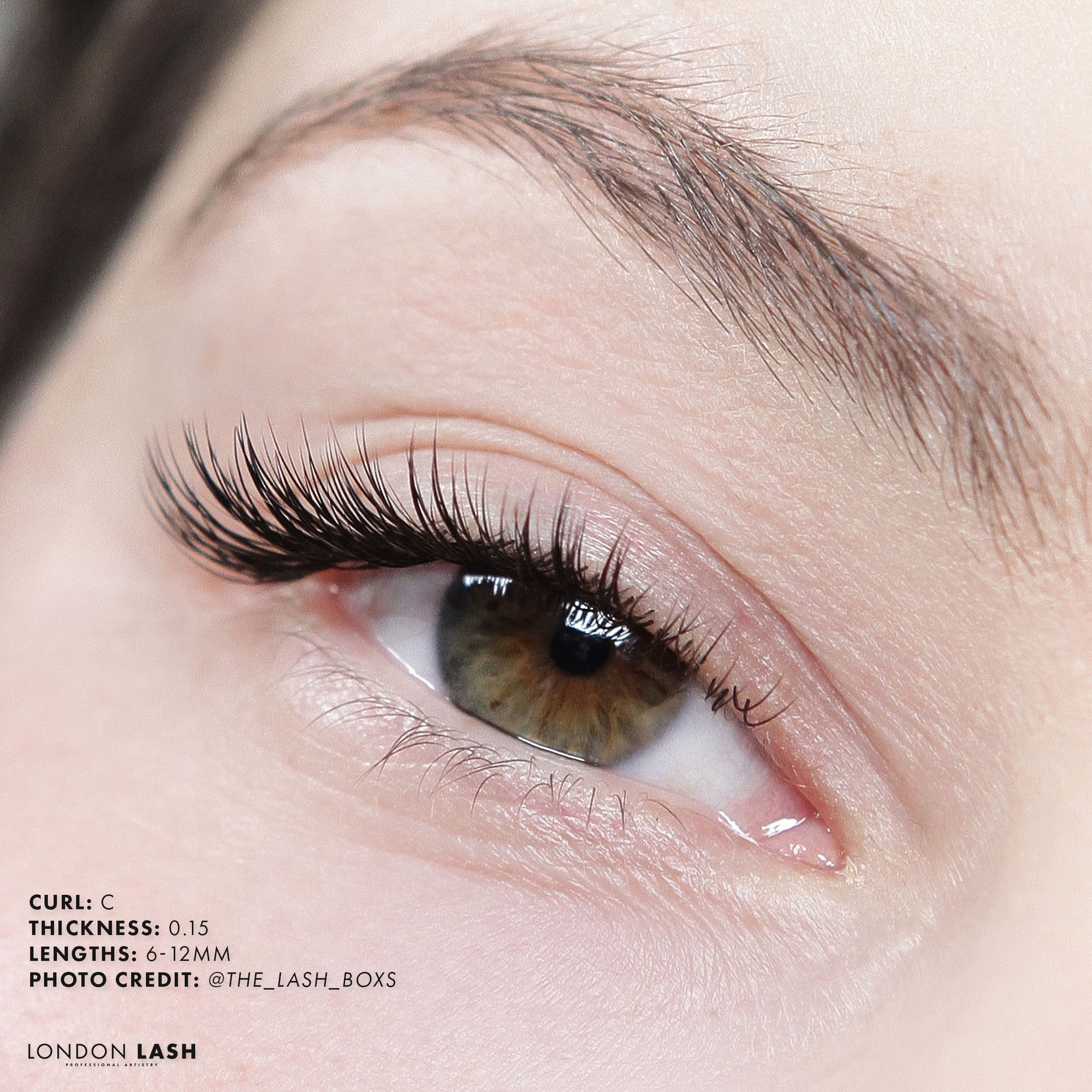 a set of classic lashes on a model using C curl lashes