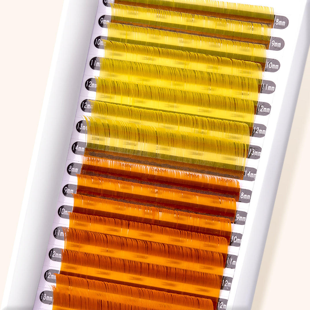 best coloured lashes, best coloured eyelash extensions, best coloured lash extensions, best light yellow / orange coloured lashes, best yellow / orange coloured eyelash extensions, best yellow / orange coloured lash extensions