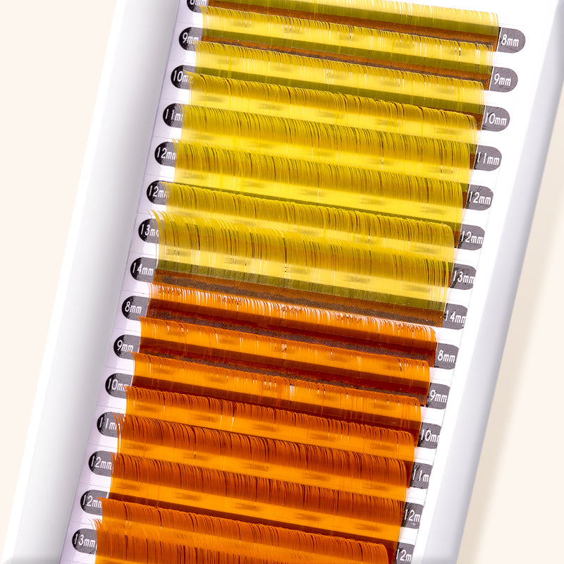 best coloured lashes, best coloured eyelash extensions, best coloured lash extensions, best light yellow / orange coloured lashes, best yellow / orange coloured eyelash extensions, best yellow / orange coloured lash extensions